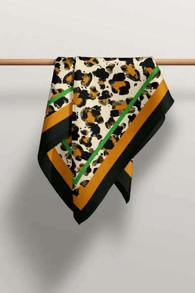 F19 Kadın Kahve Suluboya Desenli 50x50 Bandana - Resim 4