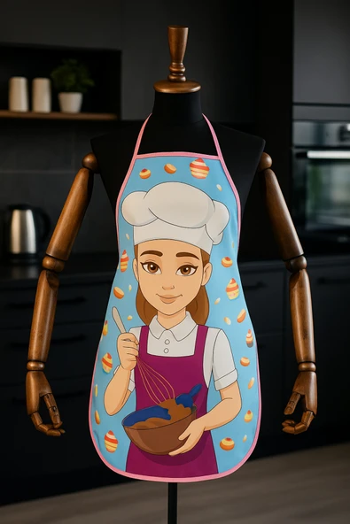 Dijital Baskılı Su Sıvı Geçirmez Leke Tutmaz Mutfak Önlüğü Bake Girl - Resim 3