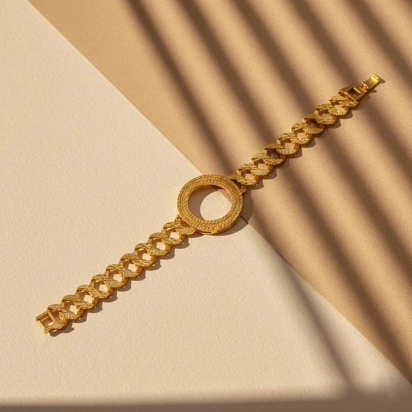 Altın Kaplama İmitasyon Desenli Yarım Çerçeveli Bileklik BLK-1215 - Resim 5