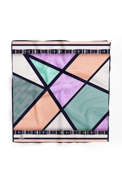 %100 İpek Kadın Desenli Bandana 80x80 - Resim 2