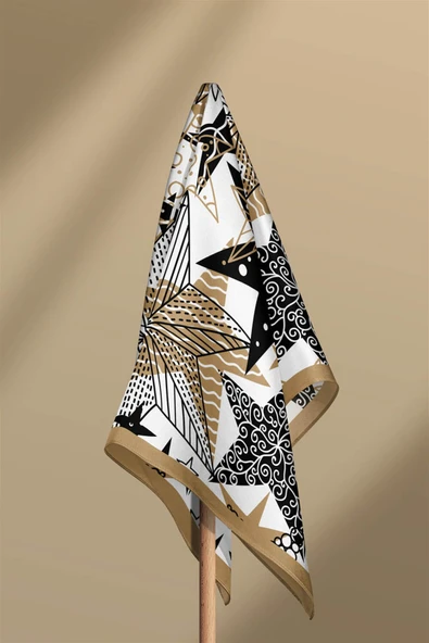 %100 İpek Yıldız Desenli Kadın Bandana - Resim 6