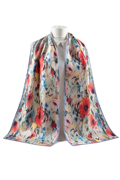 I67 SATEN İPEK GELİNCİK DESENLİ KADIN FULAR - Resim 5