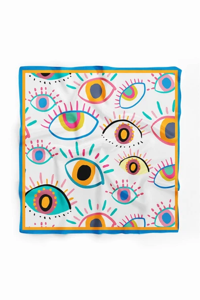 Vissona Göz Desenli %100  İpek Bandana 55x55 - Resim 2