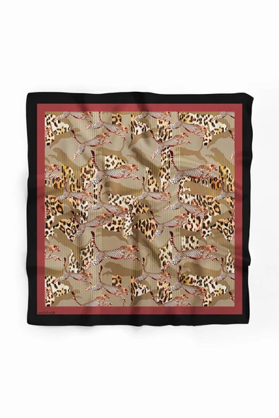 E53 Kadın Kahve Vizon Animal Desenli 50x50 Bandana - Resim 2