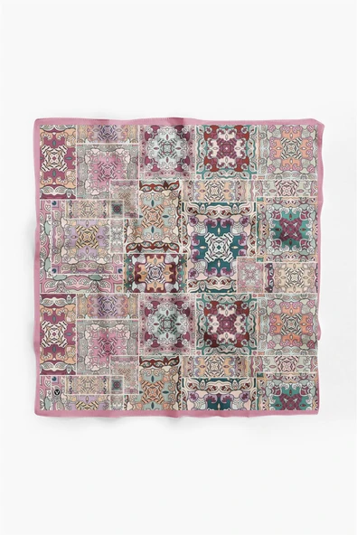 100% Silk Headscarf for Women - 22"x 22" inch Hair Scarf Ethnic Pattern Silk Headscarf Bandanas Square Silk 60354 - Resim 2