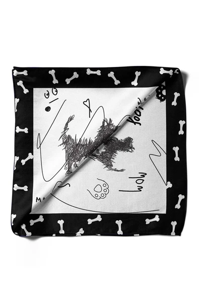 B104 Kara Kalem Desenli 45x45 Siyah Beyaz Köpek Bandanası DG5464 - Resim 5