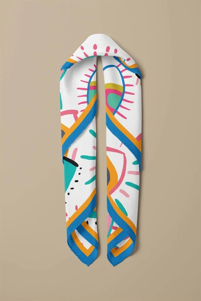Vissona Göz Desenli %100  İpek Bandana 55x55 - Resim 3