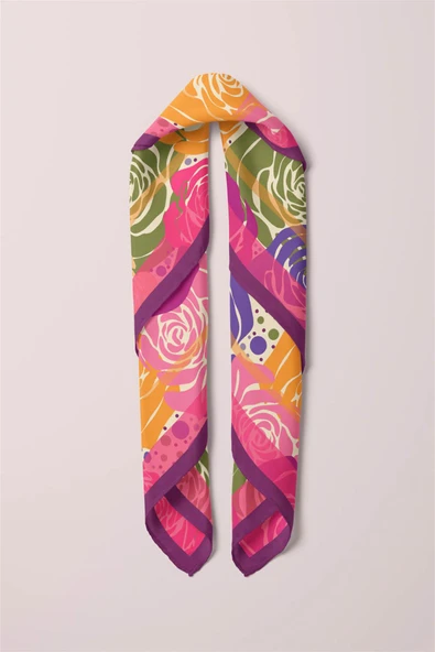 Vissona Gül Desenli İpek Bandana - Resim 6