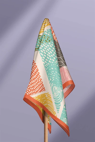 %100 İpek Geometrik Desenli Kadın Bandana - Resim 6