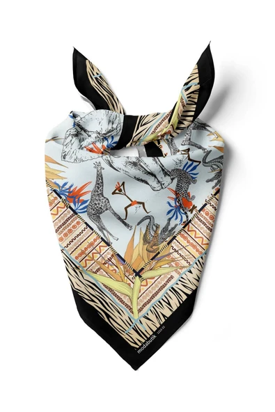 Kadın Sarı Mavi Serengeti Desenli 50x50 Bandana ürün görseli