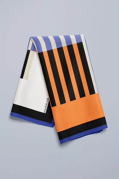 G60 Kadın Turuncu Kare Desenli 50x50 Bandana - Resim 3