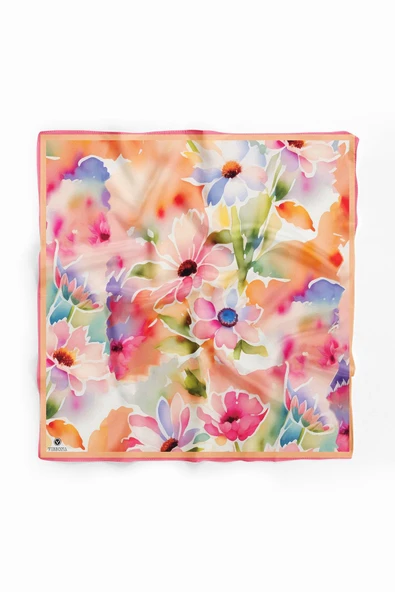Vissona Çiçek Desenli İpek Bandana - Resim 2