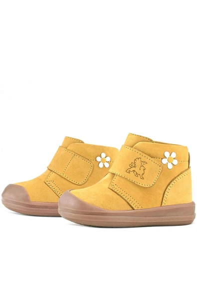 Rakerplus Yoohoo Hakiki Deri Sarı Cırtlı Papatya Detaylı Unisex Bebek Bot - Resim 6