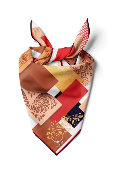%100 İpek Kadın Desenli Bandana 80x80 ürün görseli 1