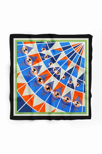 C104 Kadın Mavi Turuncu Göz Desenli 50x50 Bandana HYL DG1995-22 - Resim 2