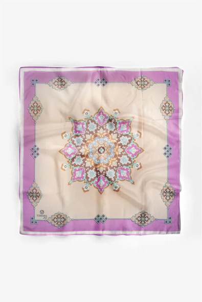 %100 İpek Kadın Desenli Bandana 80x80 - Resim 2