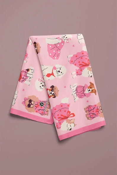 %100 İpek Süslü Köpek Desenli Kadın Bandana - Resim 4