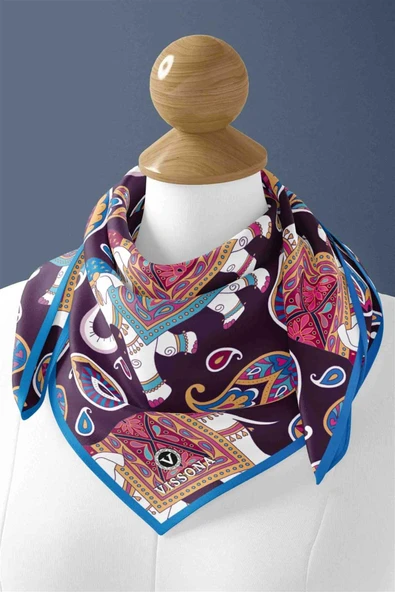 100% Silk Headscarf for Women - 22"x 22" inch Hair Scarf Elephant Pattern Silk Headscarf Bandanas Square Silk - Resim 3