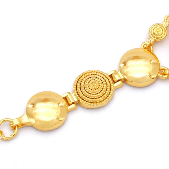 Altın Kaplama İmitasyon Desenli İki Çeyrek Çerçeveli  Bileklik BLK-1208 - Resim 3