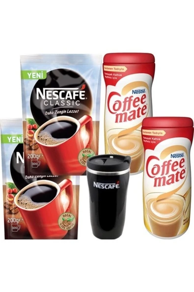 Nescafe Classic - 200 Gr Paket X 2 + Coffee Mate 400 Gr X 2 + Thermomug ürün görseli 1