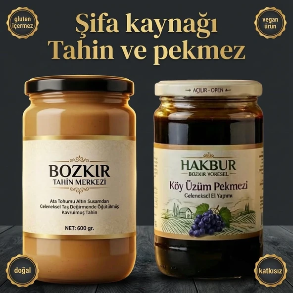 Bozkır Tahin Merkezi Muhteşem İkili Altın Susam Kavrulmuş Tahin 600gr-Köy Üzüm Pekmezi 800 (doğal&katkısız) - Resim 2