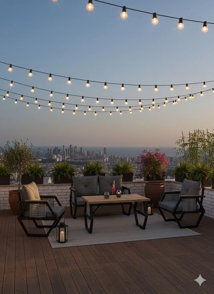 LİV Concept Modern Zeni̇t 4 Kişilik Statik Boyalı Metal Bahçe/teras Oturma Takımı - Resim 3