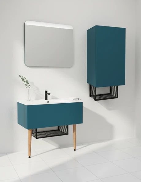 Zeon 100 Cm Lavabo Dolabı Azure ve Led Ayna - Resim 2