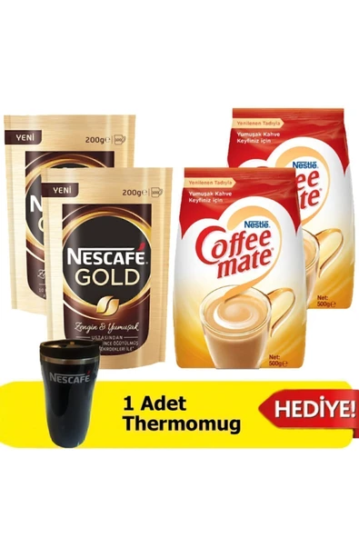 Nescafe Gold 200 Gr 2 Adet + Coffee Mate Kahve Kreması 500 Gr 2 Adet + Thermomug Hediye ürün görseli 1