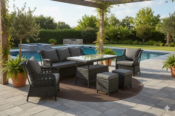 LİV Concept Lüks Rattan Oturma Ve Yemek Seti 7 Kişilik - Bahçe/balkon - Resim 2