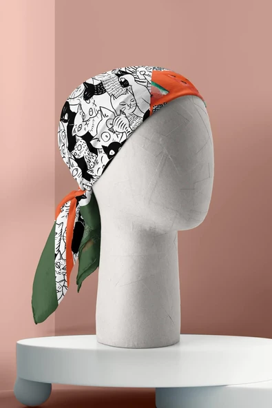 D1 Beyaz Siyah Köpek Bandanası Figür Desenli Premium Özel Üretim 45x45 DG2069 - Resim 6