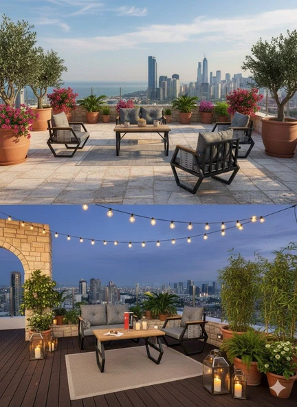 LİV Concept Modern Zeni̇t 4 Kişilik Statik Boyalı Metal Bahçe/teras Oturma Takımı - Resim 4