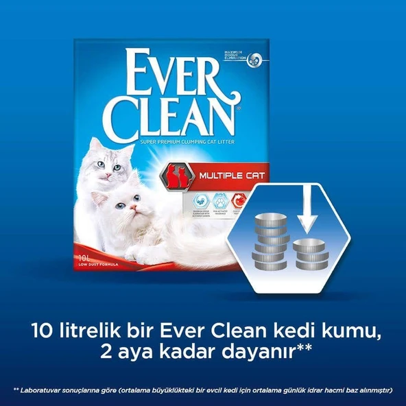 Ever Clean Multiple Cat Ekstra Güçlü Topaklanan Kedi Kumu, Eşsiz Aktif Karbon Teknolojisi, 10 L ürün görseli
