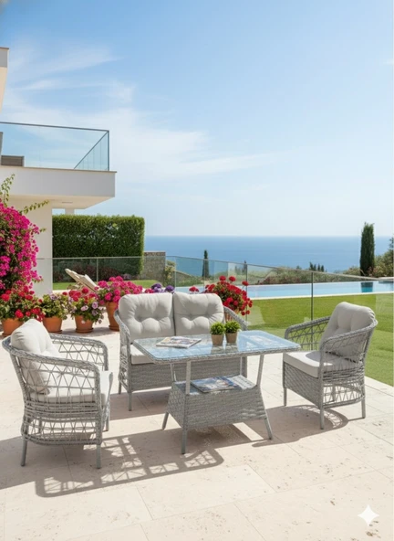 LİV Concept Palmiye Rattan Lüks Oturma Grubu - Resim 2