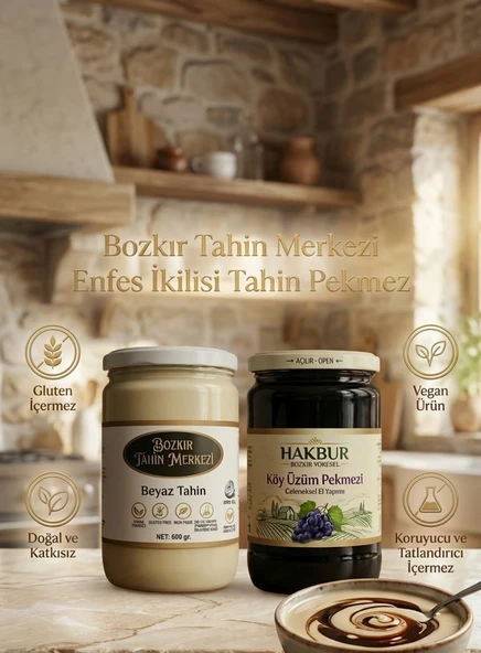 Bozkır Tahin Merkezi Enfes İkili Beyaz Tahin 600 gr - Köy Üzüm Pekmezi 800 gr (doğal&katkısız) - Resim 3