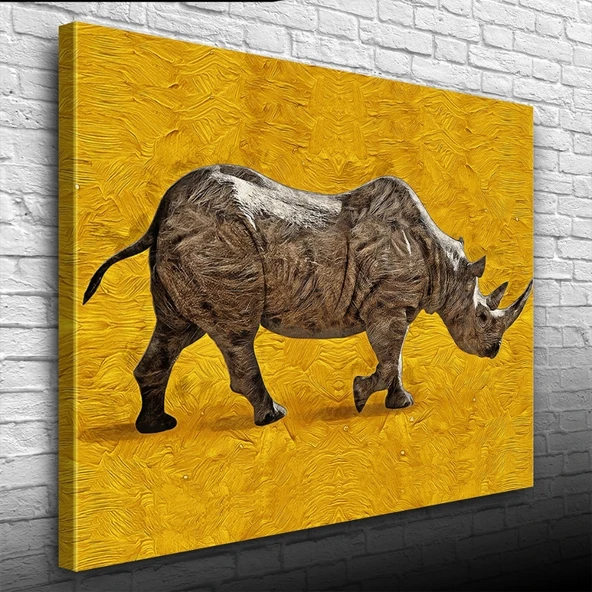 Gergedan , Arka Fon Turuncu Kanvas Tablo 50 x 70 ürün görseli 1