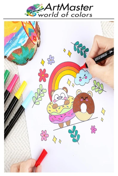 A4 Eskiz Defteri 50 Yaprak 100 gr 1 Adet 48 Renk Marker Kalem Çift Taraflı Touch Çift Uçlu Eskiz Defteri Boya Seti - Resim 4