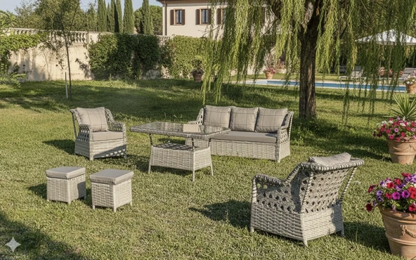 LİV Concept Lüks Rattan Oturma Ve Yemek Seti 7 Kişilik - Bahçe/balkon ürün görseli