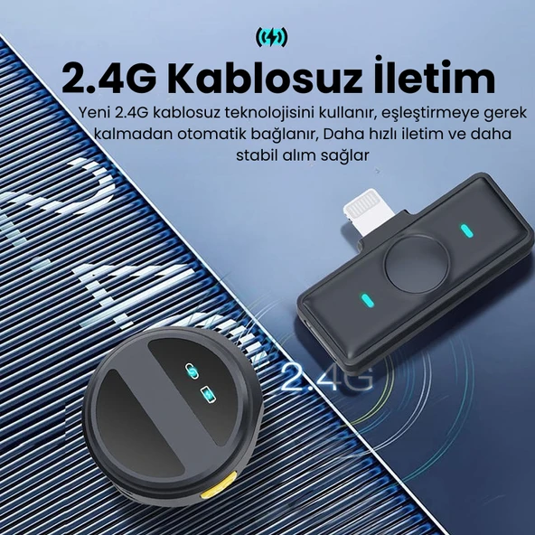 2.4G Kablosuz Mikrofon Seti  Tek Alıcı Çift Verici  Aktif Gürültü Engelleme, 20 Saat Kullanım, Manyetik Klipsli Yaka Mikrofonu - Resim 6
