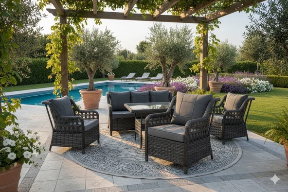 LİV Concept Lüks Rattan Oturma Ve Yemek Seti 7 Kişilik - Bahçe/balkon - Resim 3