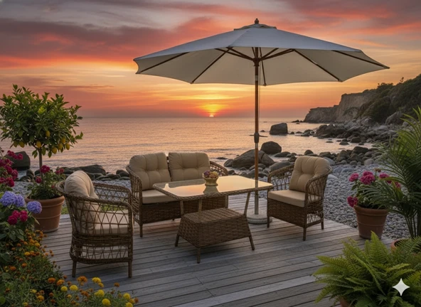 LİV Concept Palmiye Rattan Lüks Oturma Grubu(şemsi̇yesi̇z) - Resim 2