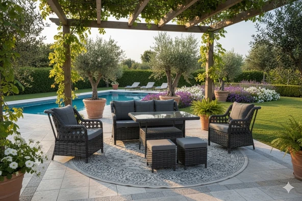 LİV Concept Lüks Rattan Oturma Ve Yemek Seti 7 Kişilik - Bahçe/balkon ürün görseli