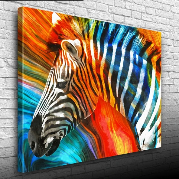 Turuncu ve Mavi Tonlar Zebra Resmi Kanvas Tablo 50 x 70 - Resim 3