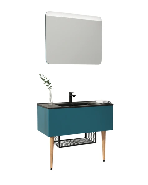 Zeon 100 Cm Lavabo Dolabı Azure ve Led Ayna ürün görseli