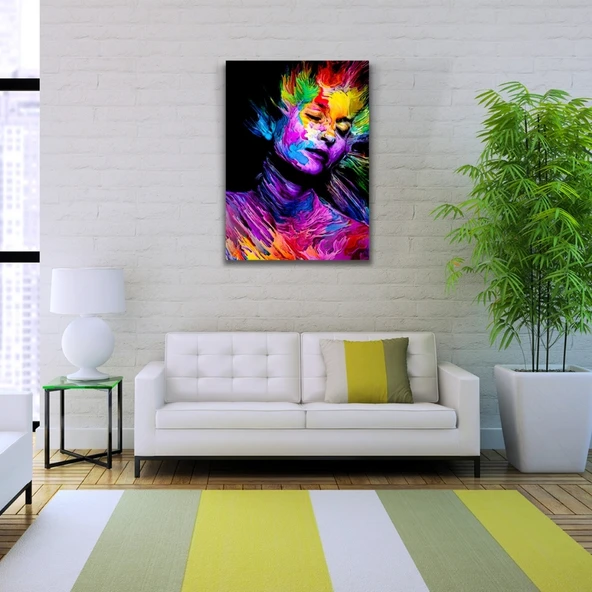 Dekoratif Canlı Renklerden Oluşan Kadın Figürü Kanvas Tablo 50 x 70 - Resim 2
