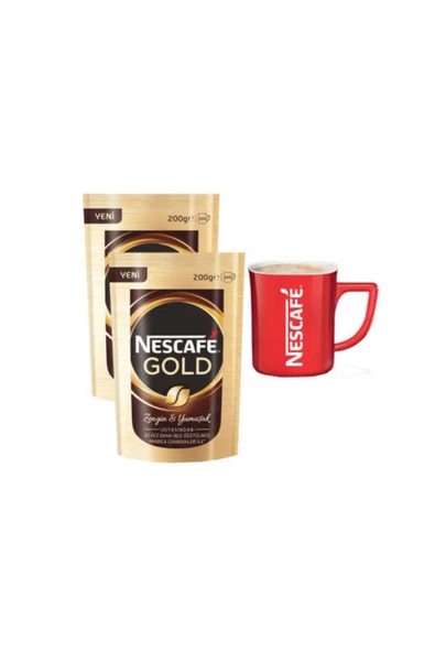 Nescafe Gold Eko Paket 200grx2 Adet Nescafe ve Bardak ürün görseli 1