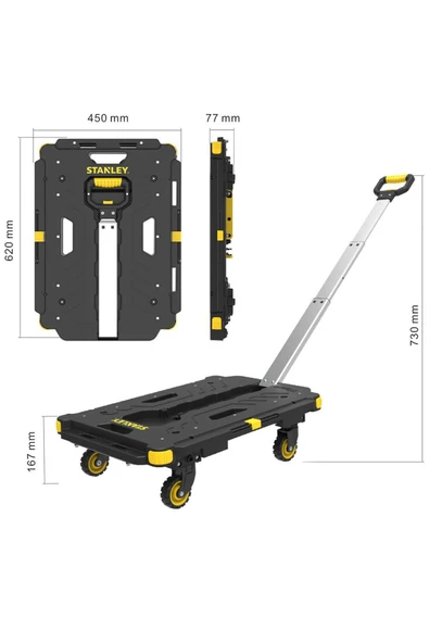 Stanley PC532 137kg 62x45cm Dört Tekerli Çekme Kollu Yük ve Paket Taşıma Arabası - Resim 5