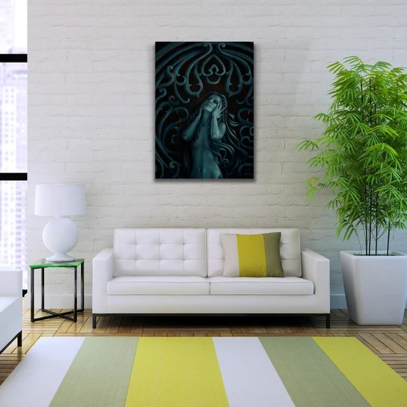 Soyut , Siyah ve Gri Tonlarda Kadın Tasviri Kanvas Tablo 50 x 70 - Resim 2