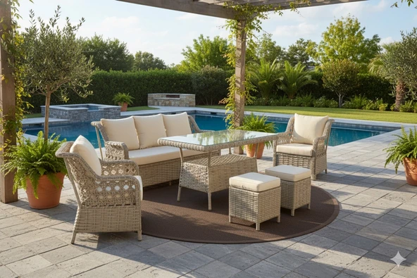 LİV Concept Lüks Rattan Oturma Ve Yemek Seti 7 Kişilik - Bahçe/balkon ürün görseli