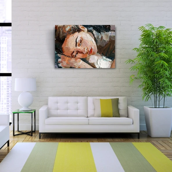 Yağlı Boya Kadın Portresi Kanvas Tablo 50 x 70 - Resim 5