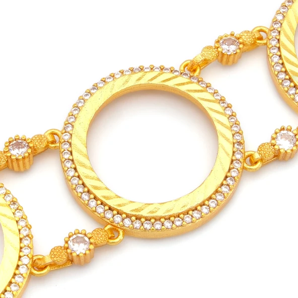 Altın Kaplama İmitasyon Zirkon Taşlı Üçlü Yarım Çerçeveli Bileklik BLK-1210 - Resim 2